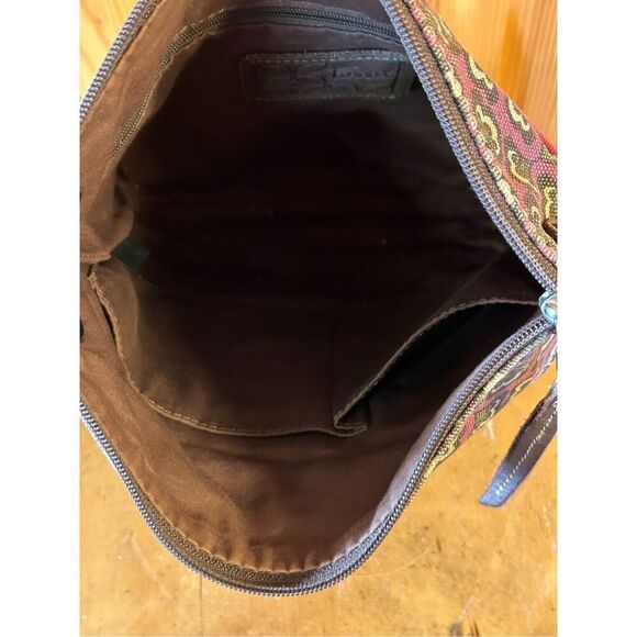 Fossil Canvas Crossbody Messenger Bag Brown Paisley Print Key Bird Charm Tag - Picture 9 of 12